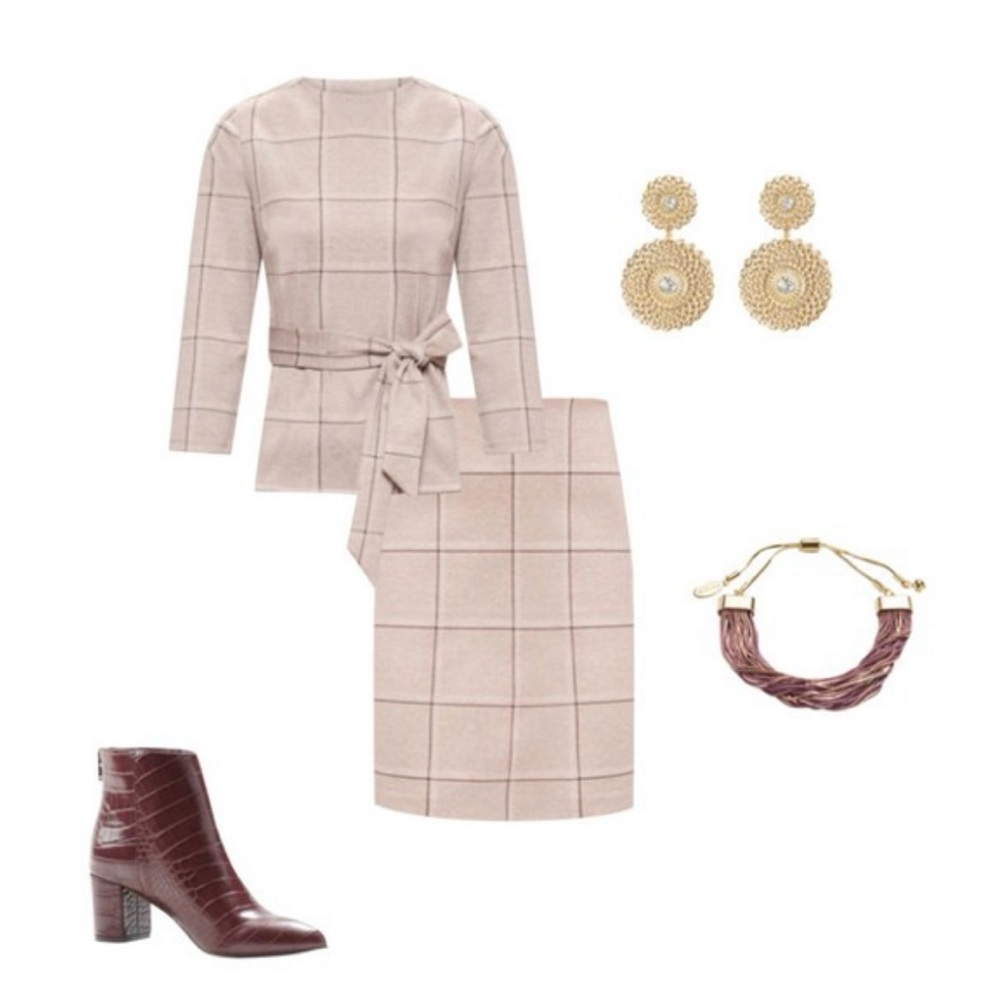 Ann Taylor Neutral Plaid Set